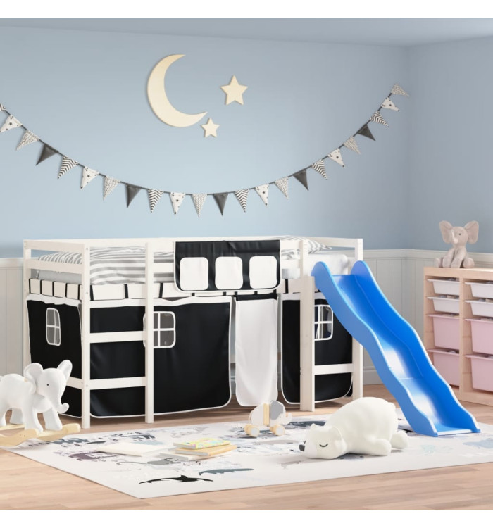 Lit mezzanine enfants avec rideaux sans matelas 90x200cm | Mobilier & Déco