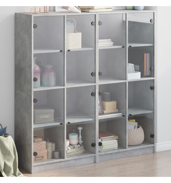 Bibliothèque avec portes gris béton 136x37x142 cm | Mobilier & Déco