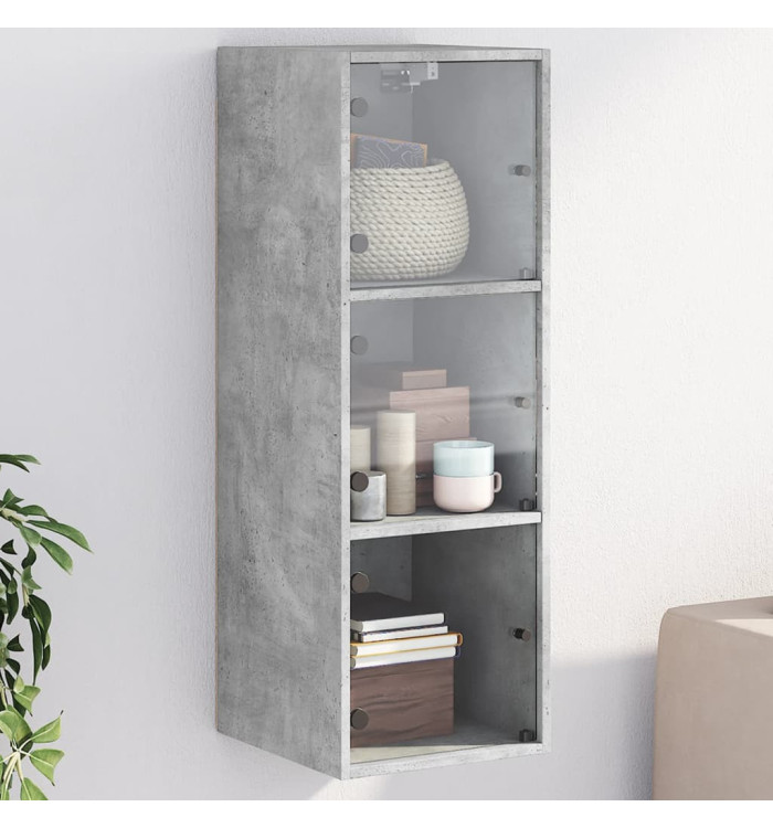 Armoire murale avec portes en verre gris béton 35x37x100 cm | Mobilier & Déco