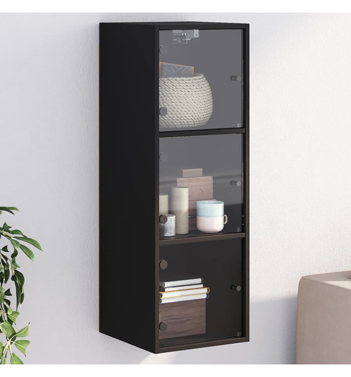 Armoire murale avec portes en verre noir 35x37x100 cm | Mobilier & Déco