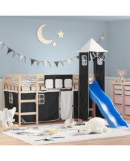 Lit mezzanine enfants et tour sans matelas blanc noir 80x200cm | Mobilier & Déco