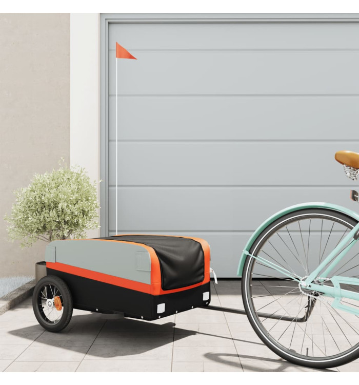 Remorque de vélo noir et orange 30 kg fer | Mobilier & Déco