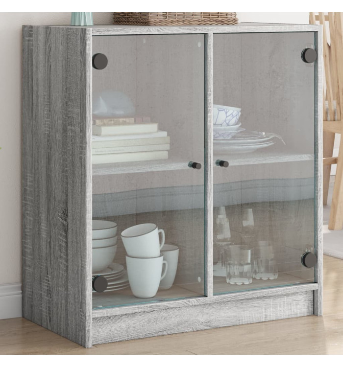 Armoire latérale avec portes en verre sonoma gris 68x37x75,5 cm | Mobilier & Déco