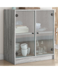 Armoire latérale avec portes en verre sonoma gris 68x37x75,5 cm | Mobilier & Déco