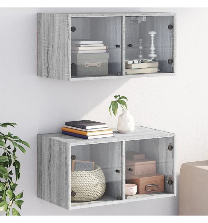 Armoires murales portes vitrées 2 pcs sonoma gris 68,5x37x35 cm | Mobilier & Déco