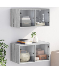 Armoires murales portes vitrées 2 pcs sonoma gris 68,5x37x35 cm | Mobilier & Déco
