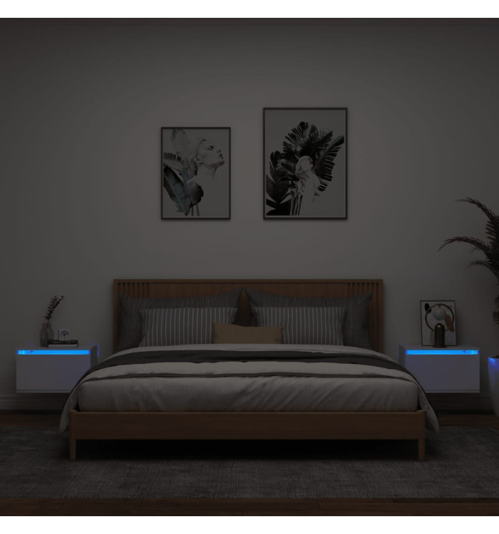 Tables de chevet murales avec lumières LED 2 pcs blanc | Mobilier & Déco
