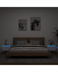 Tables de chevet murales avec lumières LED 2 pcs blanc | Mobilier & Déco