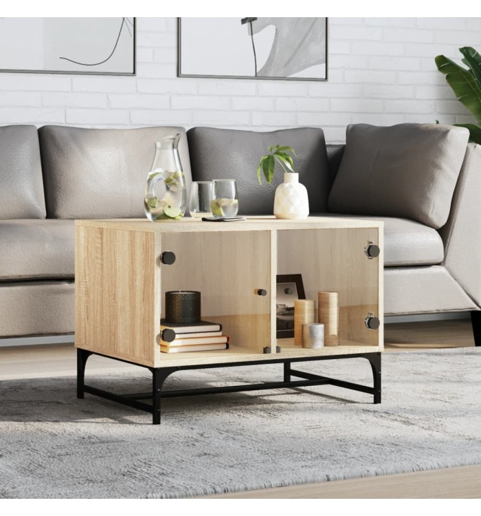 Table basse avec portes en verre chêne sonoma 68,5x50x50 cm | Mobilier & Déco