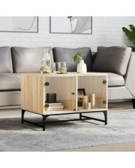 Table basse avec portes en verre chêne sonoma 68,5x50x50 cm | Mobilier & Déco