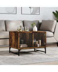 Table basse avec portes en verre chêne fumé 68,5x50x50 cm | Mobilier & Déco