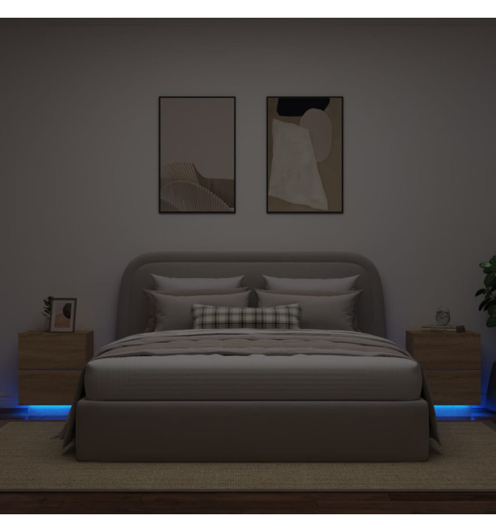 Armoires de chevet et lumières LED 2 pcs chêne sonoma | Mobilier & Déco