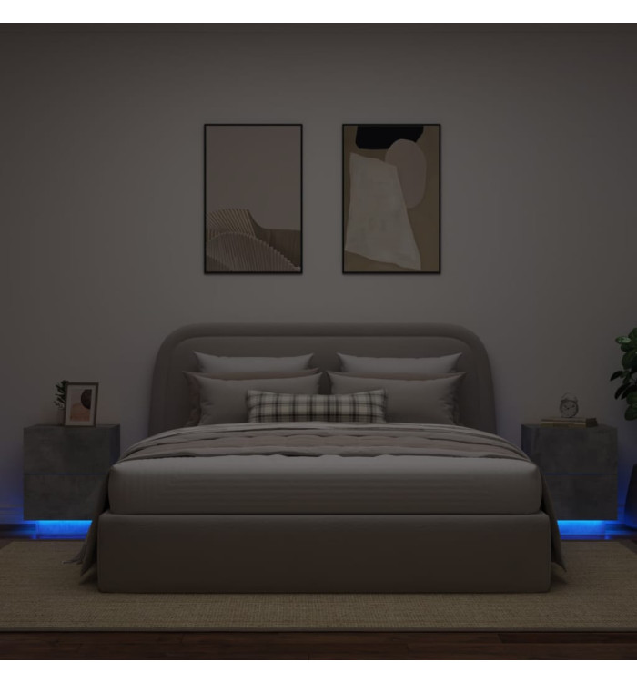 Armoires de chevet et lumières LED 2 pcs gris béton | Mobilier & Déco