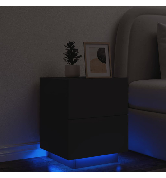 Armoire de chevet avec lumières LED noir bois d'ingénierie | Mobilier & Déco