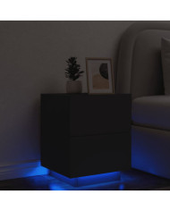 Armoire de chevet avec lumières LED noir bois d'ingénierie | Mobilier & Déco