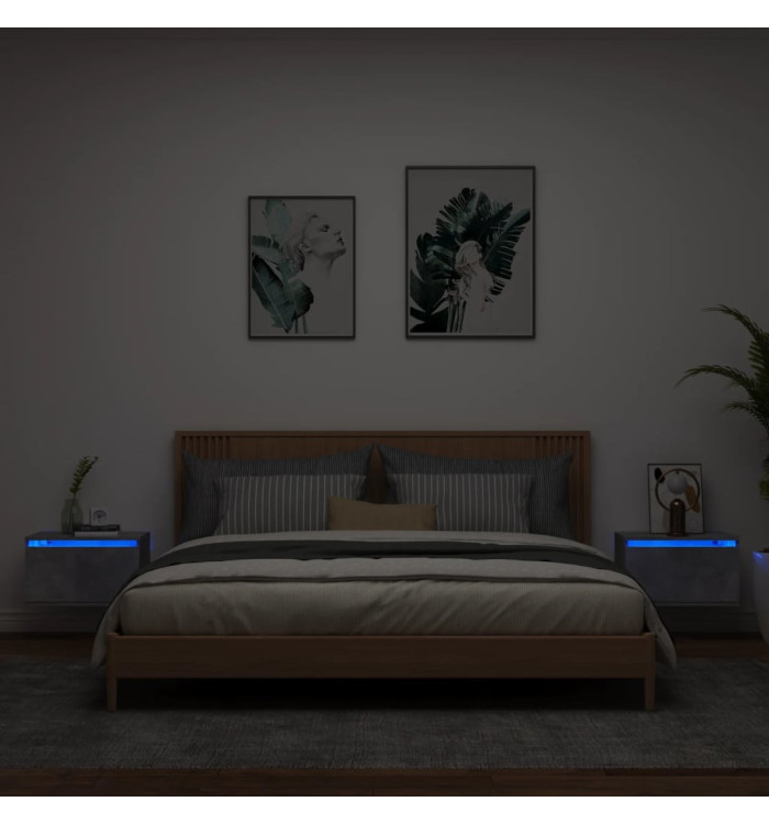 Tables de chevet murales avec lumières LED 2 pcs gris béton | Mobilier & Déco