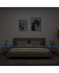 Tables de chevet murales avec lumières LED 2 pcs gris béton | Mobilier & Déco