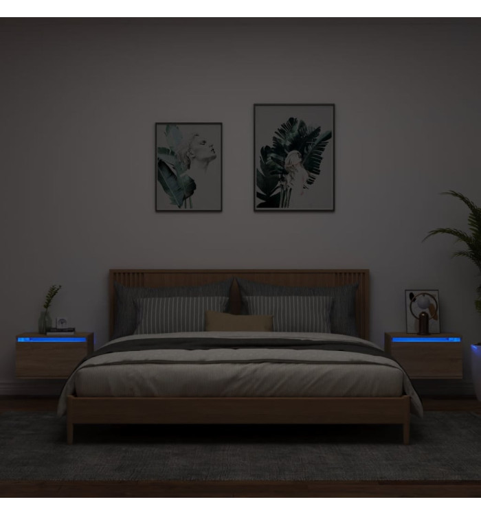 Tables de chevet murales avec lumières LED 2 pcs chêne sonoma | Mobilier & Déco
