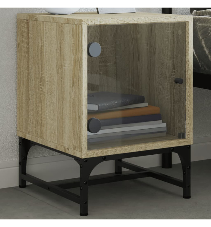 Table de chevet avec porte en verre chêne sonoma 35x37x50 cm | Mobilier & Déco