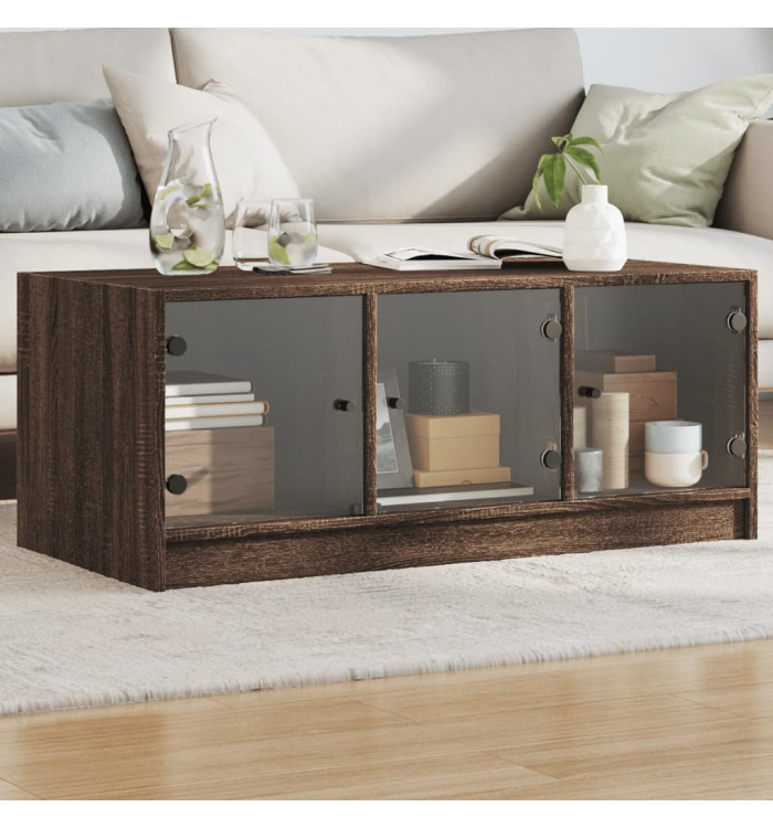 Table basse avec portes en verre chêne marron 102x50x42 cm | Mobilier & Déco