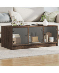 Table basse avec portes en verre chêne marron 102x50x42 cm | Mobilier & Déco