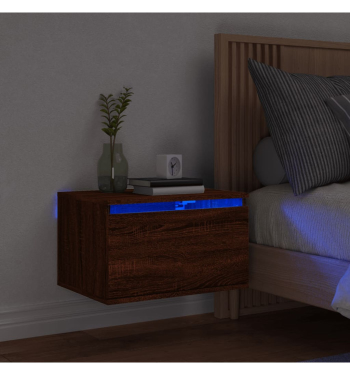 Table de chevet murale avec lumières LED chêne marron | Mobilier & Déco