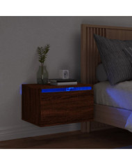 Table de chevet murale avec lumières LED chêne marron | Mobilier & Déco