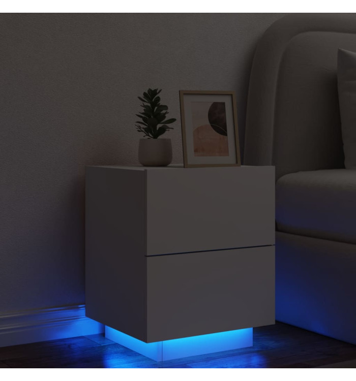 Armoire de chevet avec lumières LED blanc bois d'ingénierie | Mobilier & Déco