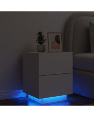 Armoire de chevet avec lumières LED blanc bois d'ingénierie | Mobilier & Déco