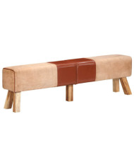 Banc de gymnastique marron 160 cm cuir véritable et toile | Mobilier & Déco