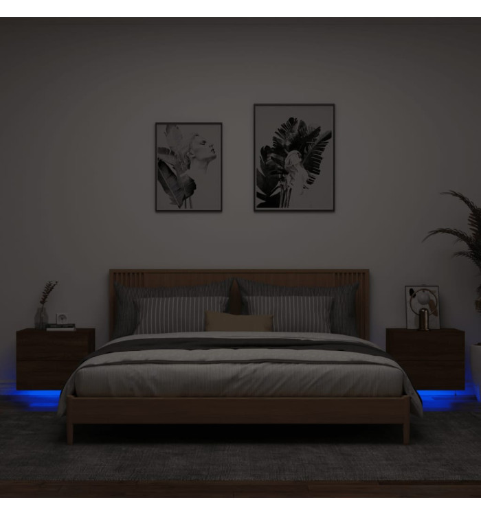 Tables de chevet murales avec lumières LED 2 pcs chêne marron | Mobilier & Déco