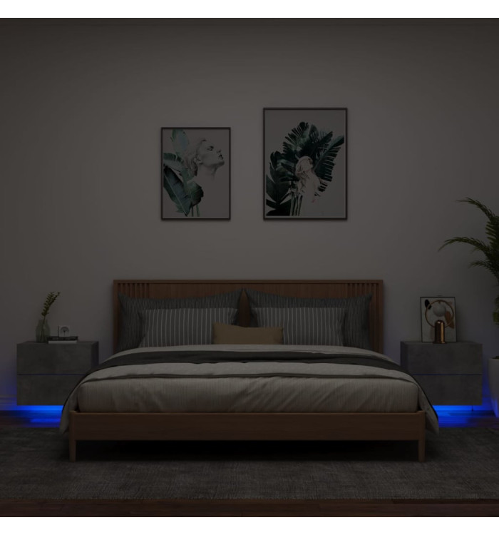 Tables de chevet murales avec lumières LED 2 pcs gris béton | Mobilier & Déco