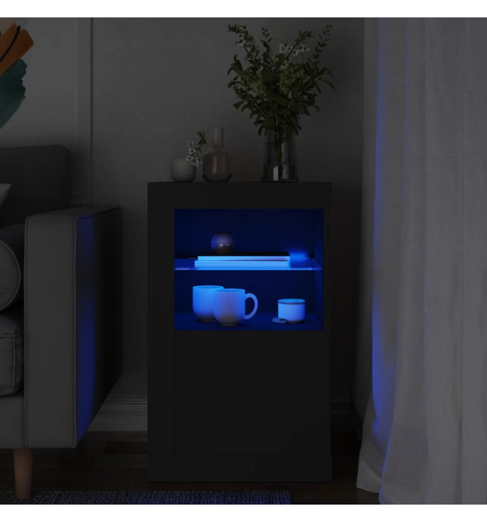 Armoire latérale avec lumières LED noir bois d'ingénierie | Mobilier & Déco