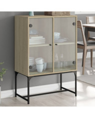 Armoire latérale avec portes en verre chêne sonoma 69x37x100 cm | Mobilier & Déco