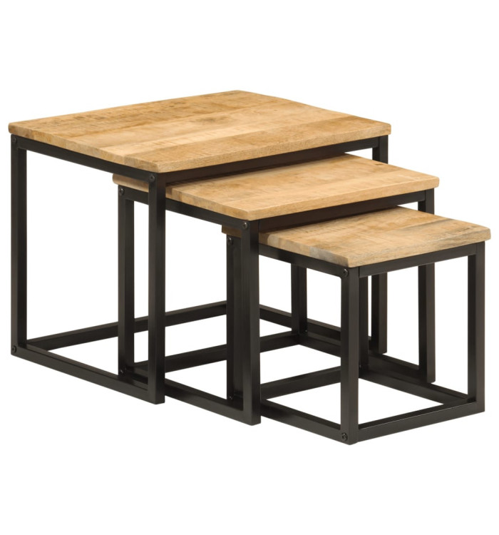 Tables basses gigognes 3 pcs bois massif de manguier et fer | Mobilier & Déco