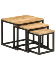 Tables basses gigognes 3 pcs bois massif de manguier et fer | Mobilier & Déco