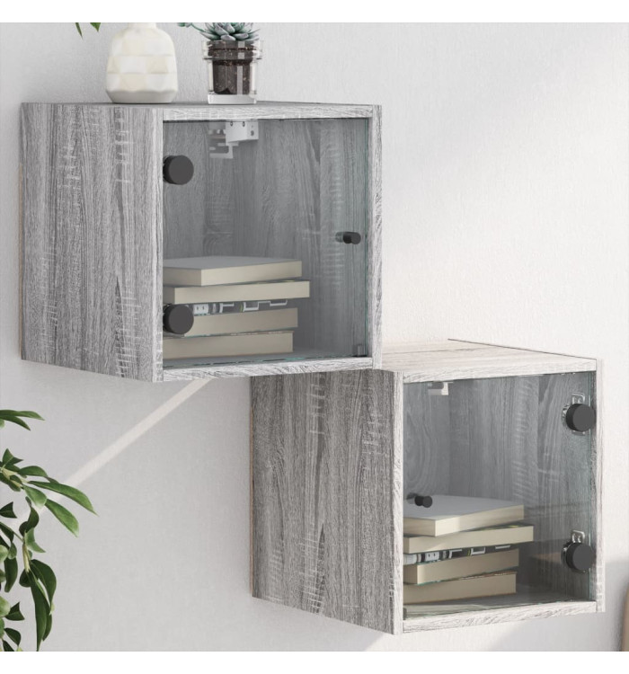 Tables de chevet et portes vitrées 2pcs sonoma gris 35x37x35cm | Mobilier & Déco