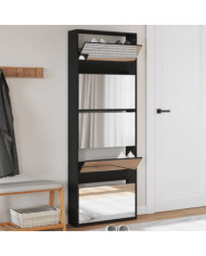 Armoire à chaussures avec miroir 5 niveaux noir 63x17x169,5 cm | Mobilier & Déco