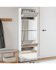 Armoire chaussures miroir 5niveaux blanc brillant 63x17x169,5cm | Mobilier & Déco