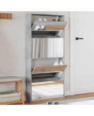 Armoire à chaussures et miroir 4 niveaux gris béton 63x17x134cm | Mobilier & Déco