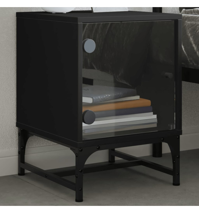 Table de chevet avec porte en verre noir 35x37x50 cm | Mobilier & Déco