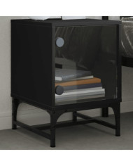 Table de chevet avec porte en verre noir 35x37x50 cm | Mobilier & Déco