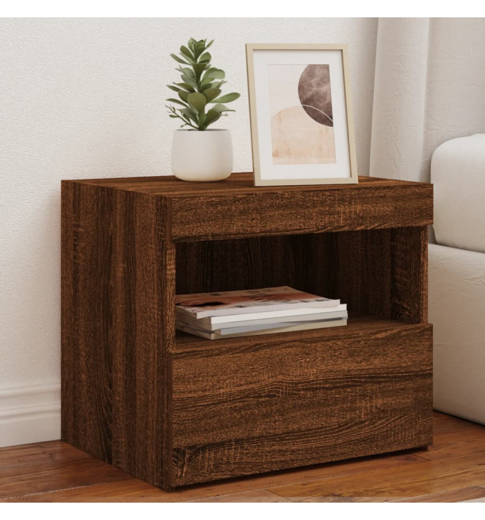 Table de chevet avec lumières LED chêne marron 50x40x45 cm | Mobilier & Déco