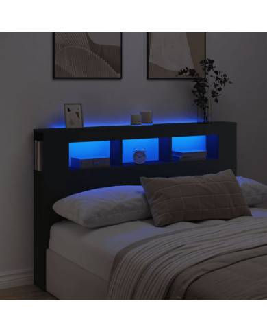 Tête de lit à LED noir 160x18,5x103,5 cm bois d'ingénierie | Mobilier & Déco