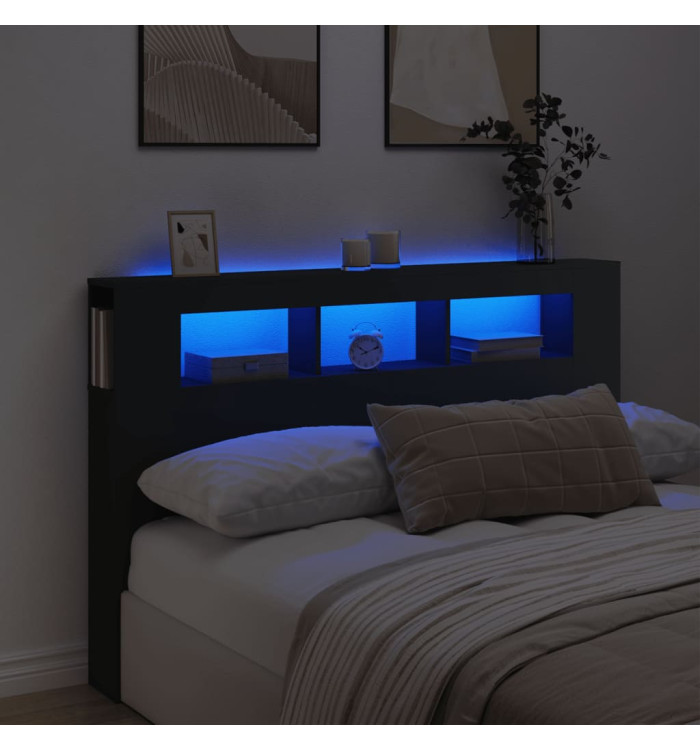 Tête de lit à LED noir 160x18,5x103,5 cm bois d'ingénierie | Mobilier & Déco