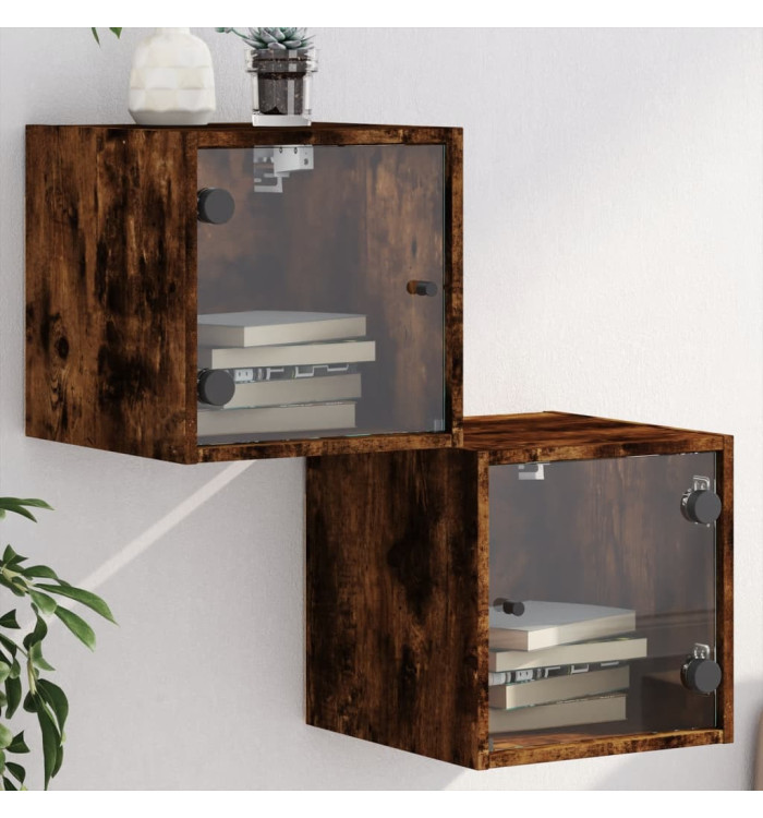 Tables de chevet et portes vitrées 2 pcs chêne fumé 35x37x35 cm | Mobilier & Déco