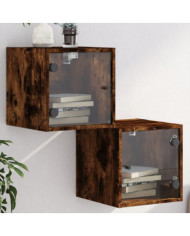 Tables de chevet et portes vitrées 2 pcs chêne fumé 35x37x35 cm | Mobilier & Déco
