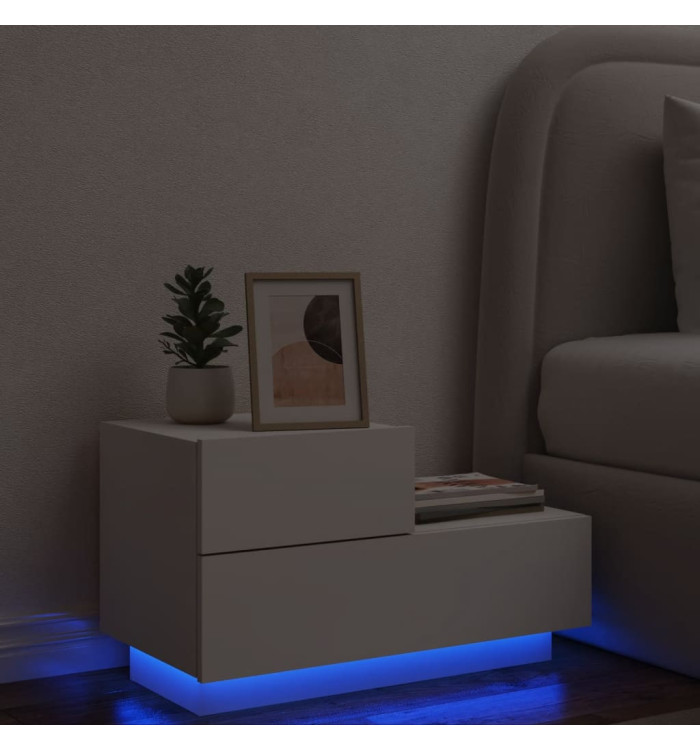 Table de chevet avec lumières LED blanc 70x36x40,5 cm | Mobilier & Déco