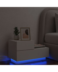 Table de chevet avec lumières LED blanc 70x36x40,5 cm | Mobilier & Déco