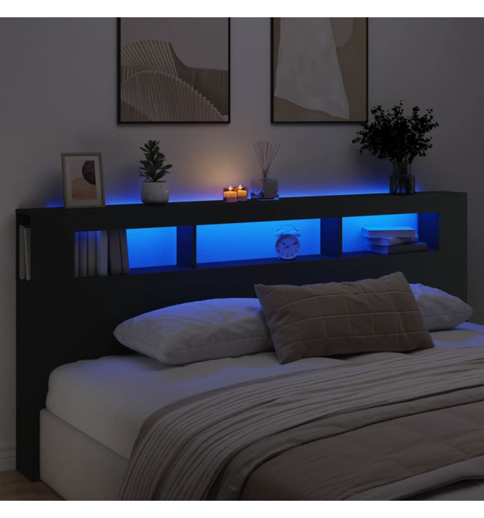 Tête de lit à LED noir 220x18,5x103,5 cm bois d'ingénierie | Mobilier & Déco